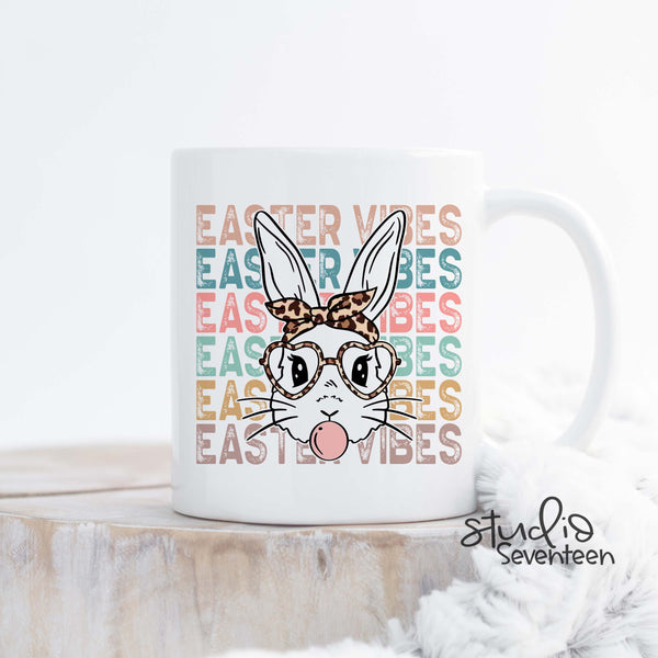 Easter Vibes Bunny Coffee Mug, Spring Decor Cup