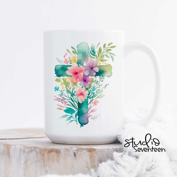 Floral Cross Easter Coffee Mug