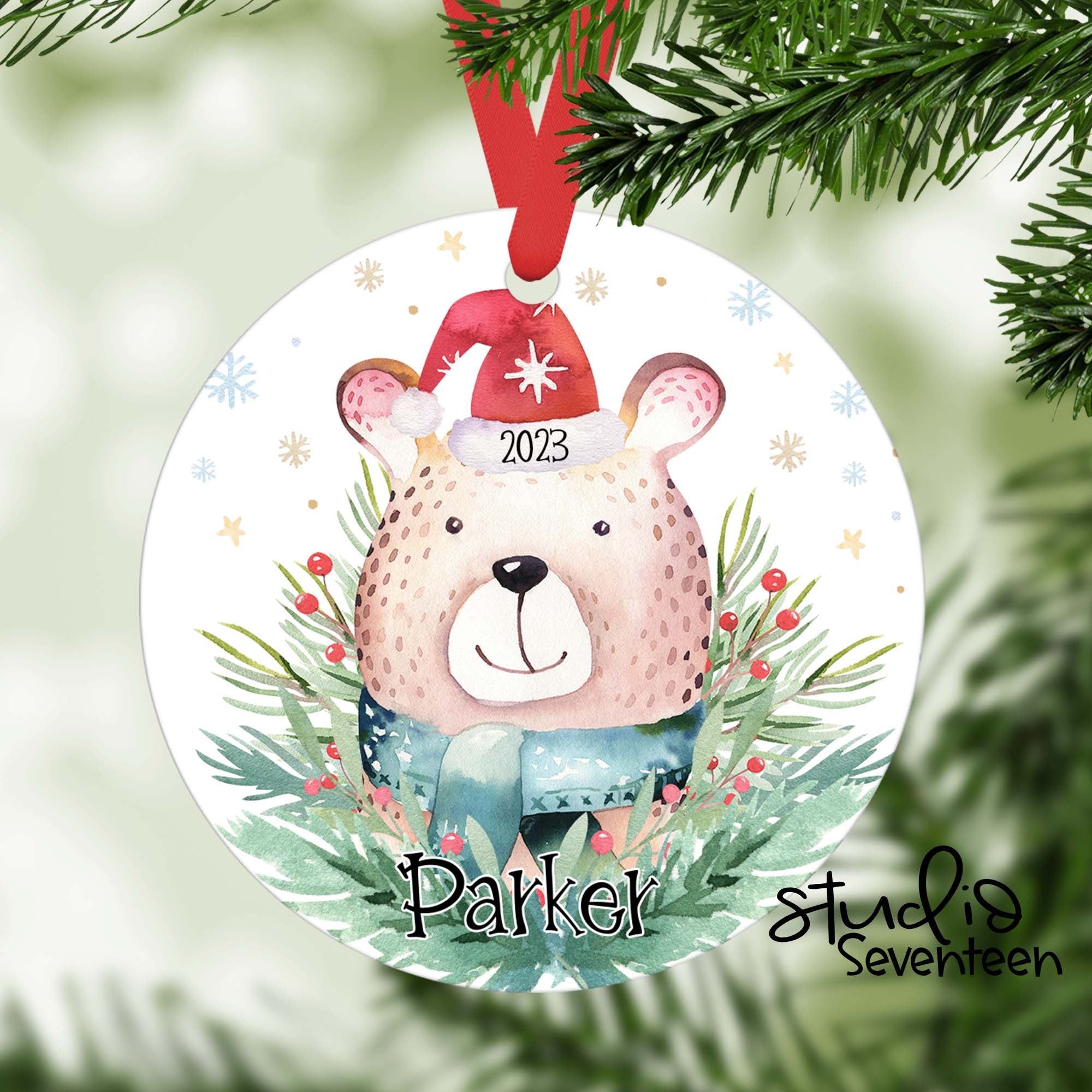 Personalized Bear Christmas Tree Ornament