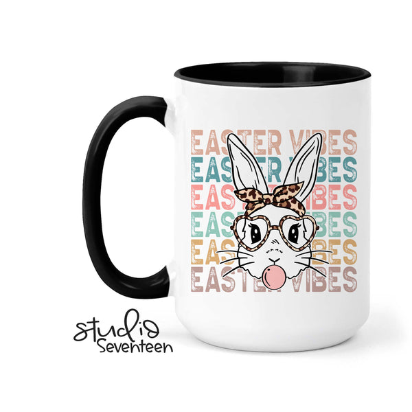 Easter Vibes Bunny Coffee Mug, Spring Decor Cup