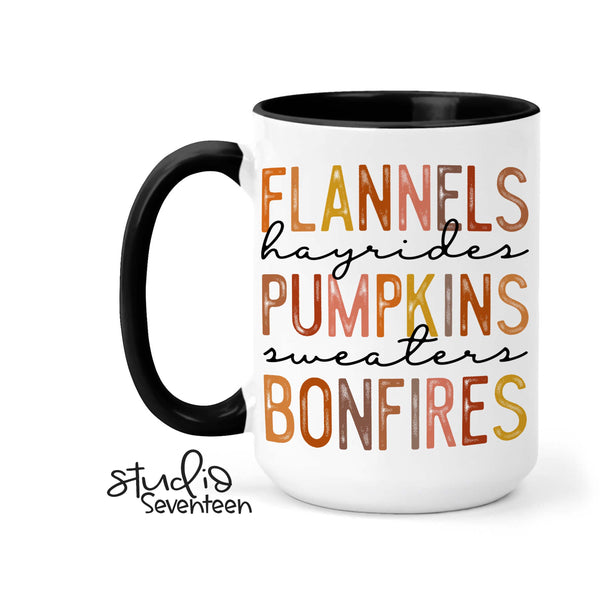 Autumn Mug with Quote Flannels, Pumpkins, Hayrides, Sweaters, Bonfires
