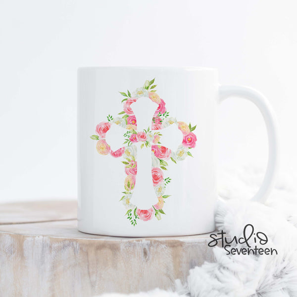 Floral Cross Easter Coffee Mug