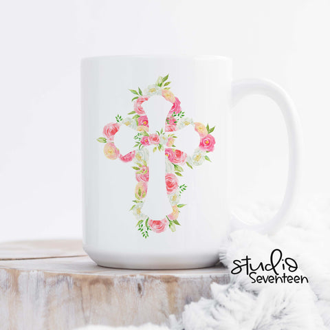 Floral Cross Easter Coffee Mug