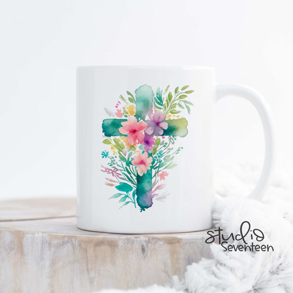 Floral Cross Easter Coffee Mug