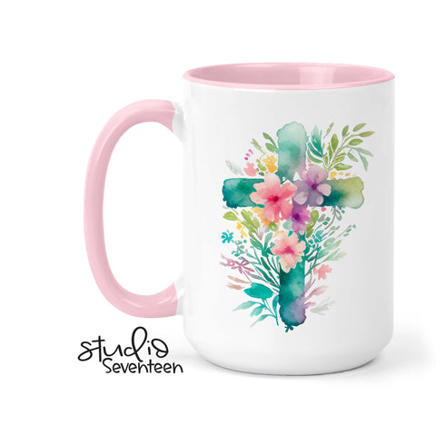 Floral Cross Easter Coffee Mug