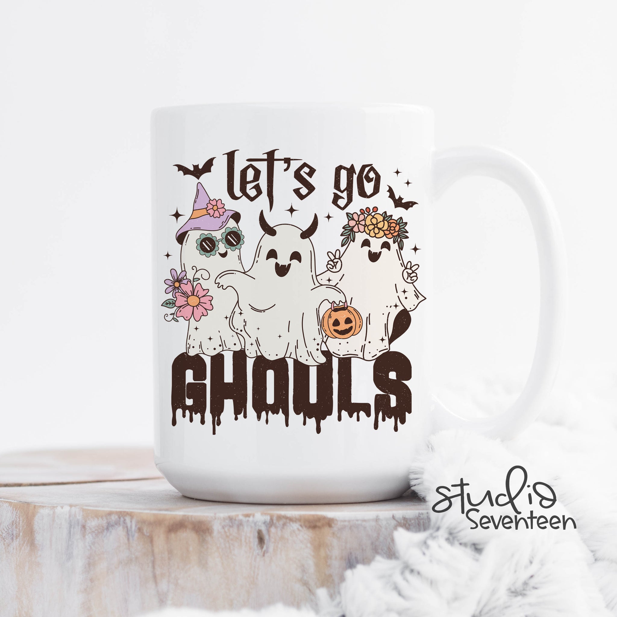 Let's Go Ghouls Ghost Coffee Mug, Spooky Halloween, Cute Ghost Cup