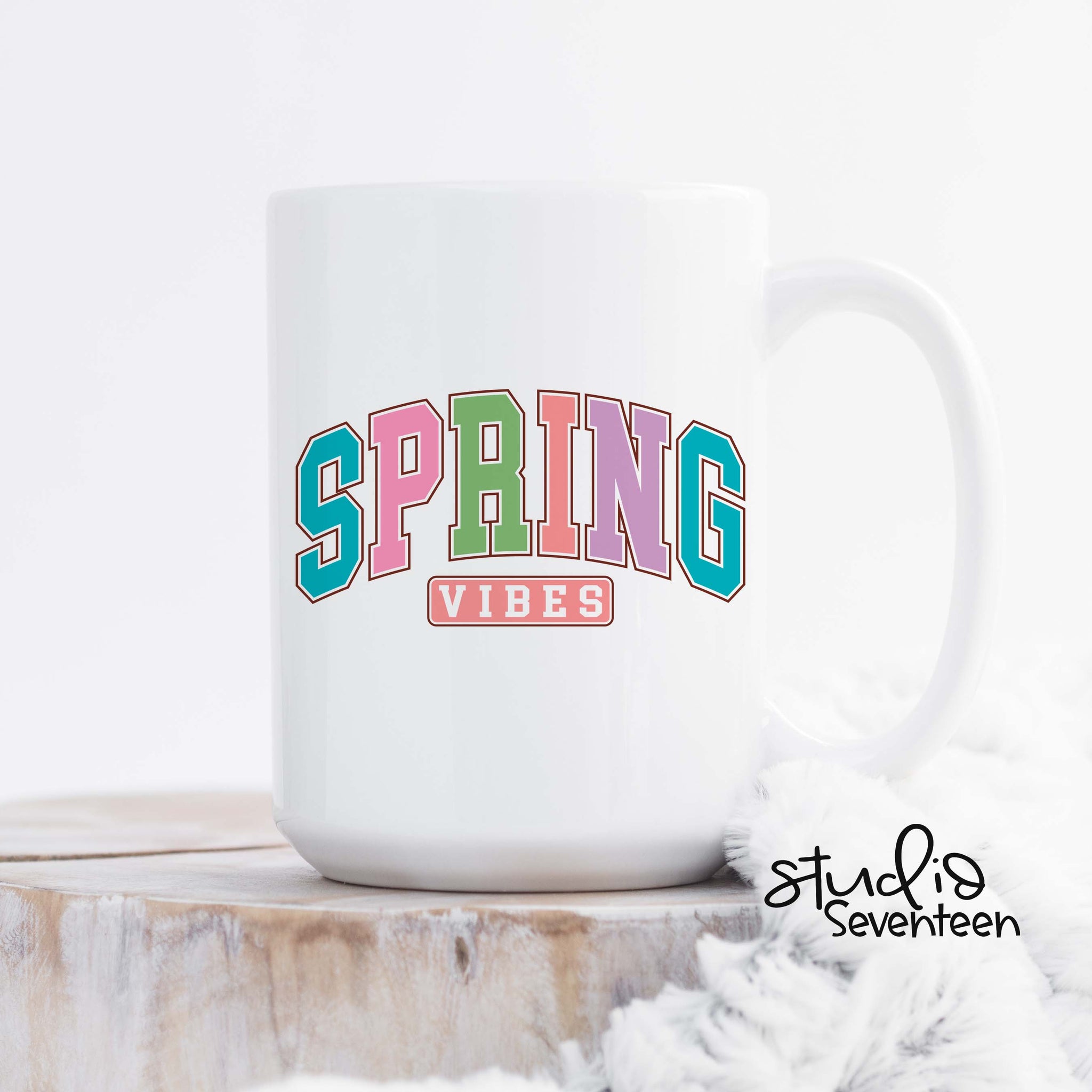 Spring Vibes Varsity Print Coffee Mug, Spring Decor Cup