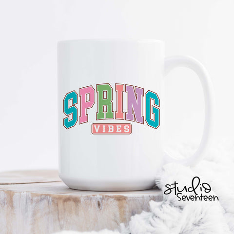 Spring Vibes Varsity Print Coffee Mug, Spring Decor Cup