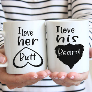 Couples Gift, Gift Set, Funny Coffee Mug, Anniversary Gift, Gift For Boyfriend, Gift For Girlfriend, I Love Her Butt I Love His Beard
