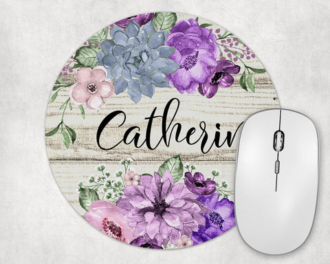 Floral Personalized Mouse Pad, Mouse Mat, Office Decor, Round Mouse Pad, Office Supplies, Desk Accessories. New Job Gift
