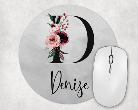 Floral Initial Personalized Mouse Pad, Custom Mouse Pad, Mouse Mat, Office Decor, Office Supplies, Desk Accessories. New Job Gift
