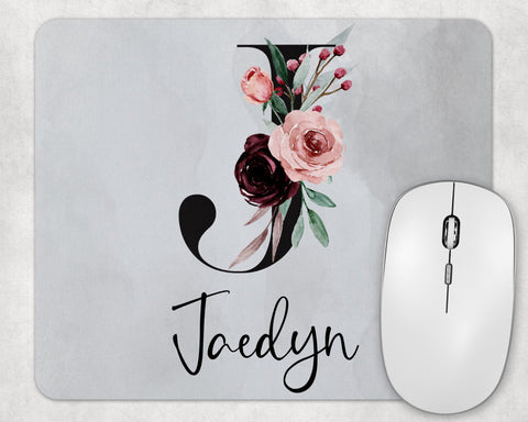 Floral Initial Personalized Mouse Pad, Custom Mouse Pad, Mouse Mat, Office Decor, Office Supplies, Desk Accessories. New Job Gift