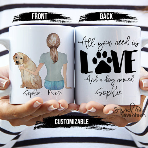 Dog Mom Mug, Custom Dog Coffee Mug, Personalized Gift for Dog Mom, Pet Portrait, Custom Mug, All you need is love and a dog
