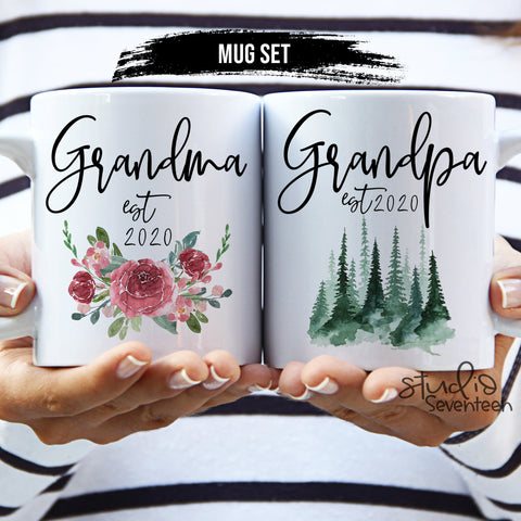 Pregnancy Announcement Grandparents, Baby Announcement, Baby Reveal, Grandma Grandpa Coffee Cup, Grandparents Mug Set, New Grandma Gift