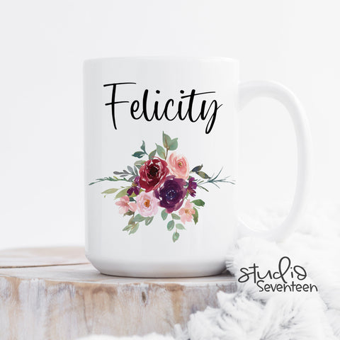 Personalized Name Mug with Floral Design for Woman and Girls